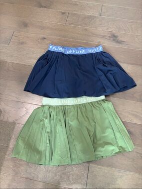 aerie Pleated Mini Skirts — Navy and Olive